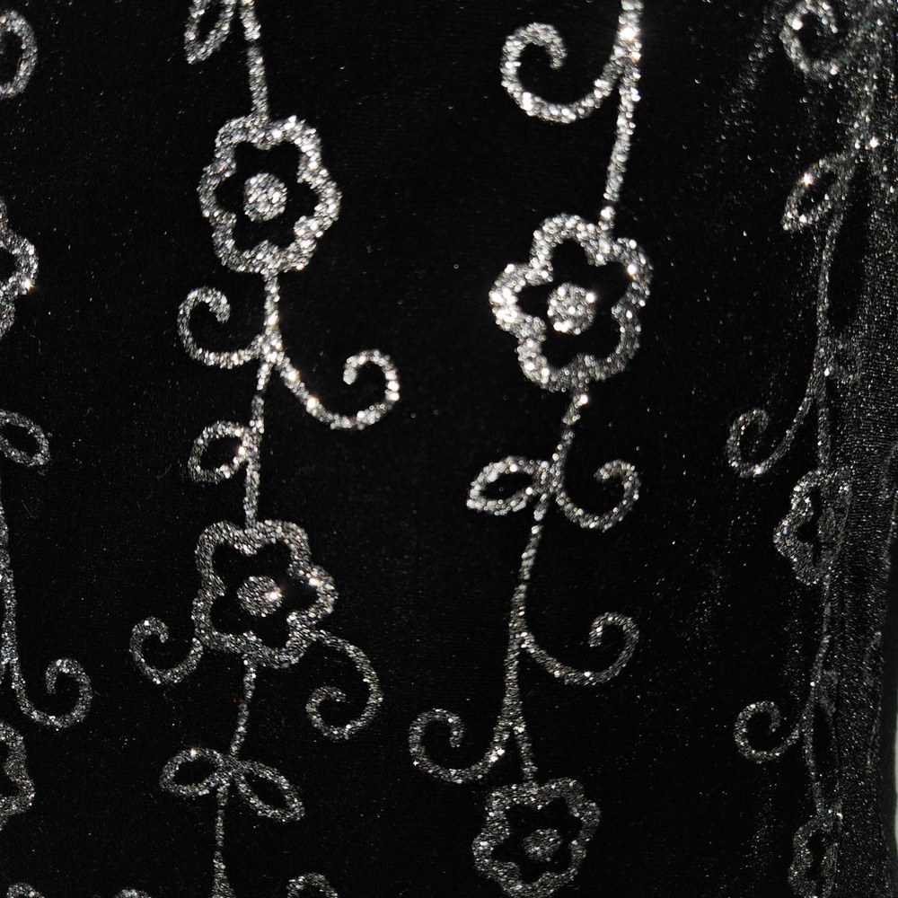 Vintage Status Collection Black Velvet Maxi Dress Silver Floral Formal - Picture 4 of 9